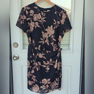 Talbots Women Floral Satin Faux Wrap Dress Sz 14P Padded Fairycore Y2k